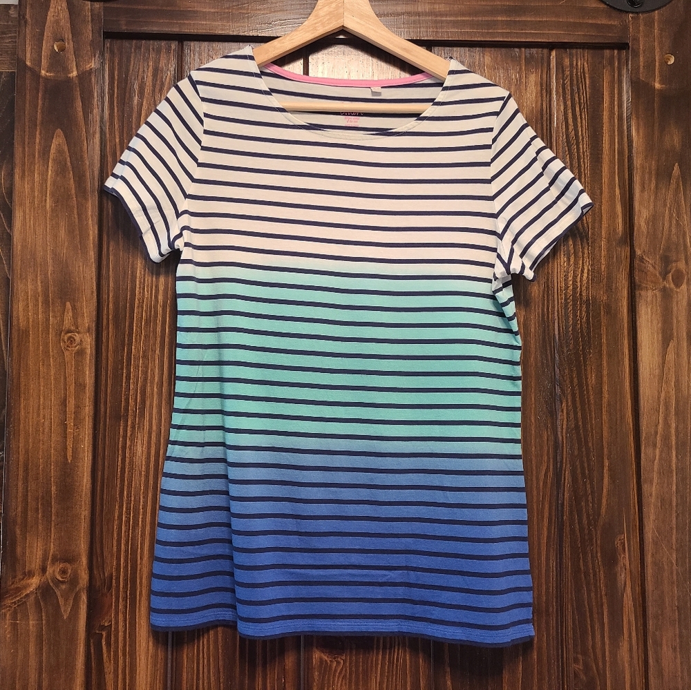 Boden Breton Stripe Short Sleeve T-shirt, Green/Blue Ombre, Size 8 US